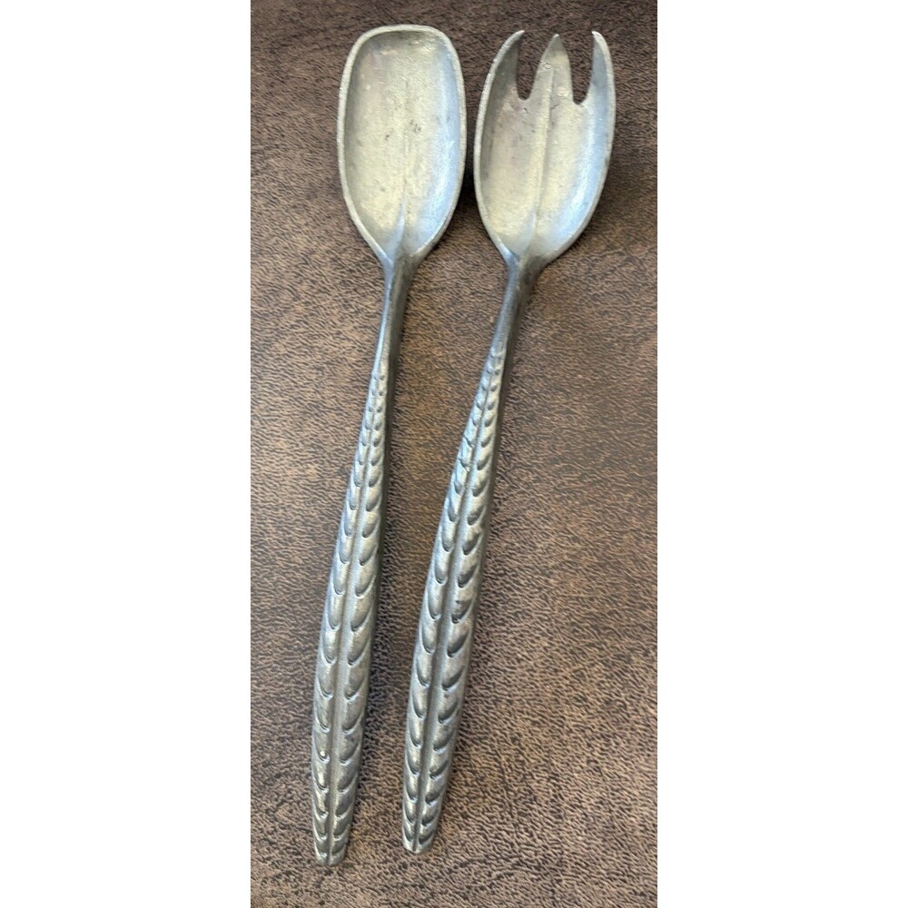 Vtg.  BM Pewter Norway Salad Servers, num 664, Brødene Mylius Pewter Spoon Fork